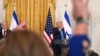 US President Donald Trump (R) and Israel's Prime Minister Benjamin Netanyahu take questions during a press conference in the East Room of the White House in Washington, DC, on February 4, 2025. (Photo by Jim WATSON / AFP)