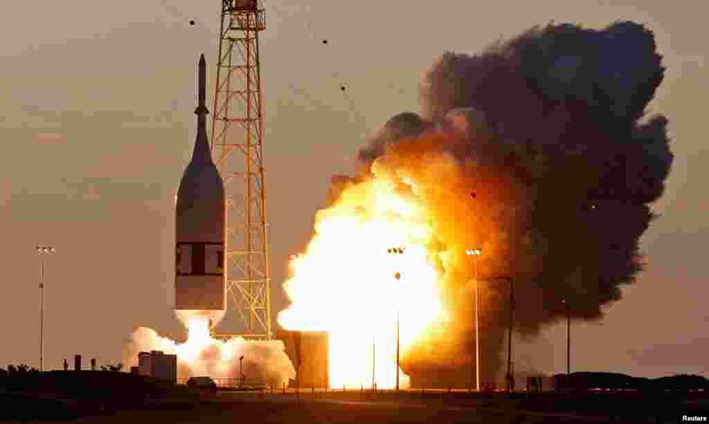 The Ascent Abort-2 flight test of NASA's Orion spacecraft's emergency launch abort system lifts off from the Cape Canaveral Air Force Station in Florida.