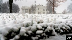 La nieve cae en la Casa Blanca en Washington, el lunes 3 de enero de 2022.