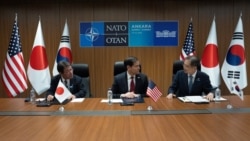 7월 7일 튀르키예 앙카라에서 개최된 NATO 정상회의 계기 중 마르코 루비오 미국 국무장관과 조현 장관, 모테기 도시미쓰 일본 외무상이 미한일 외교장관회의를 갖고 있다. (사진출처: 한국 외교부)