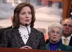 FILE - Rep. Vicky Hartzler speaks to reporters on Capitol Hill in Washington, March 25, 2014.