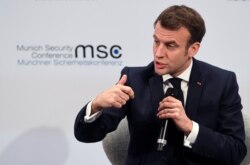 El presidente de Francia, Emmanuel Macron, habla en la Conferencia de Seguridad en Munich, Alemania, el 15 de febrero de 2020.