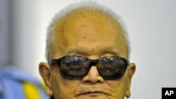 Khmer Rouge 'Brother Number Two' Nuon Chea attends a public hearing at the Extraordinary Chambers in the Courts of Cambodia, on the outskirts of Phnom Penh, October 19, 2011.