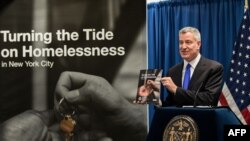 New York City Mayor Bill de Blasio speaks during a press conference concerning homelessness in his city, Feb. 28, 2017. 