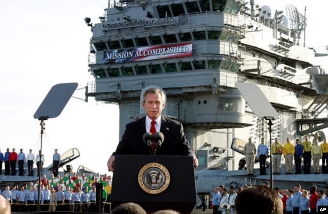 FILE - Bush declared the war over in Iraq on May 1, 2003. But U.S. troops remained in the country. (AP Photo/J. Scott Applewhite)