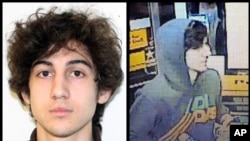 FILE - Dzhokhar Tsarnaev is seen in a combination of photos provided on April 19, 2013 by the FBI, left, and the Boston Regional Intelligence Center, right.