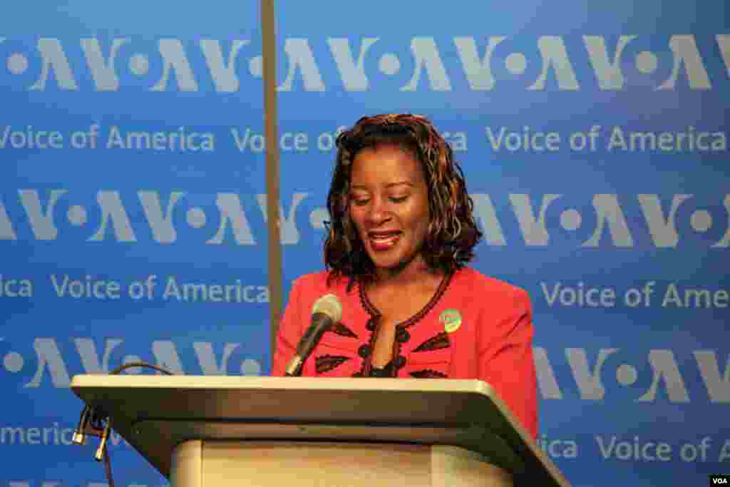 Esther Githui-Ewart, a Swahili Service broadcaster, delivers welcoming speech.