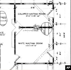 On the floor plan for the Montpelier Station, you will note significant differences in the sizes of the White and Colored waiting rooms.