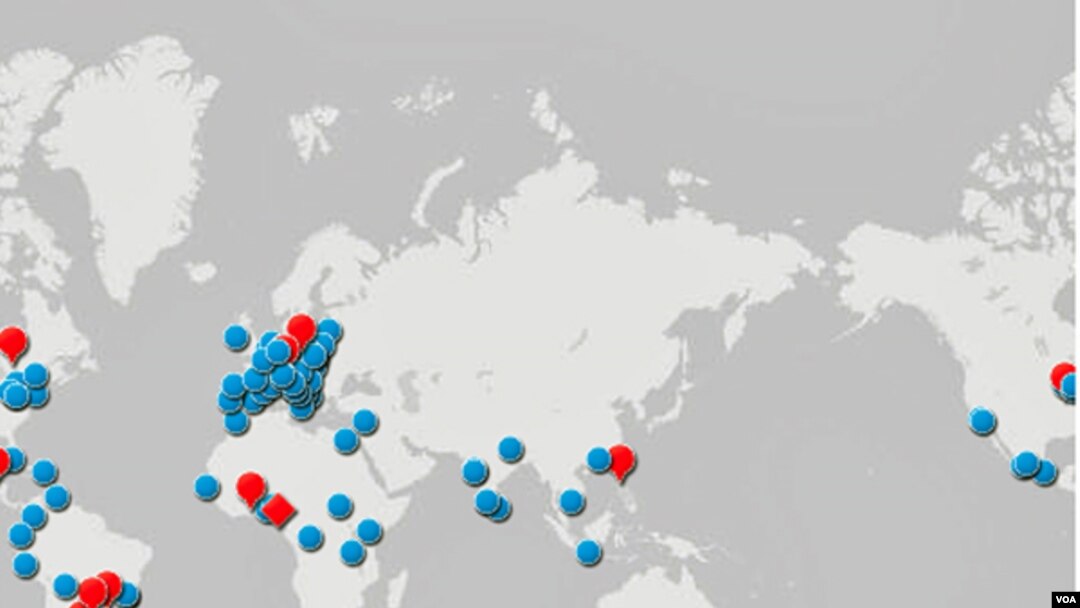 Map showing countries which leading contenders to be pope represent as well as the electors