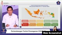 Jubir Satgas Penanganan Covid-19 Prof Wiku Adisasmito dalam telekonferensi pers di Graha BNPB , Jakarta, Selasa, 19 Januari 2021. (Foto: VOA/Ghita)
