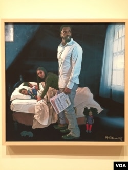 Freedom from What? is part of Pops Peterson’s series REINVENTING ROCKWELL, to update the illustrations’ look for the 21st century, and show the evolution of gender roles, sexuality and ethnic diversity. (J.Taboh/VOA)