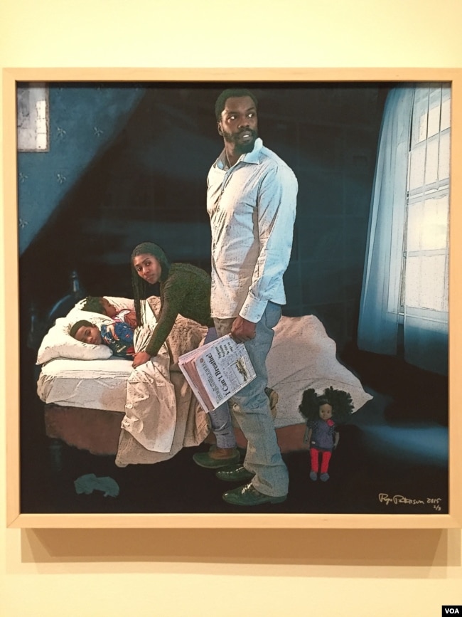 Freedom from What? is part of Pops Peterson’s series REINVENTING ROCKWELL, to update the illustrations’ look for the 21st century, and show the evolution of gender roles, sexuality and ethnic diversity. (J.Taboh/VOA)