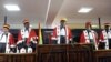 Membres de la cour constitutionnelle de Guinée lors de l'annonce de la réélection du président Alpha Condé, le 31 octobre 2015.