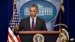 President Barack Obama speaks about the shooting at the community college in Oregon, in the Brady Press Briefing Room at the White House in Washington, Oct. 1, 2015.