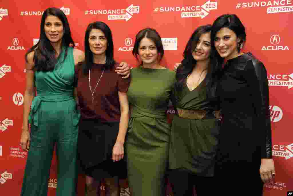 Cherien Dabis, right, writer, director and star of &quot;May in the Summer,&quot; poses with cast members at its premiere on the opening night of the 2013 Sundance Film Festival, January 17, 2013.