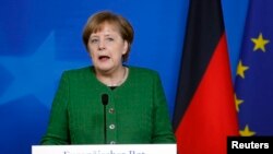 Chancellier w'Ubudagi Angela Merkel mu nama y'abakuru b'ibihugu vya Buraya i Buruseli, mu Bubiligi, itariki 23/03/2018.