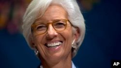 International Monetary Find (IMF) Managing Director Christine Lagarde laughs during a forum in Lima, Peru, Oct. 7, 2015, during the annual meetings of the World Bank Group and IMF.