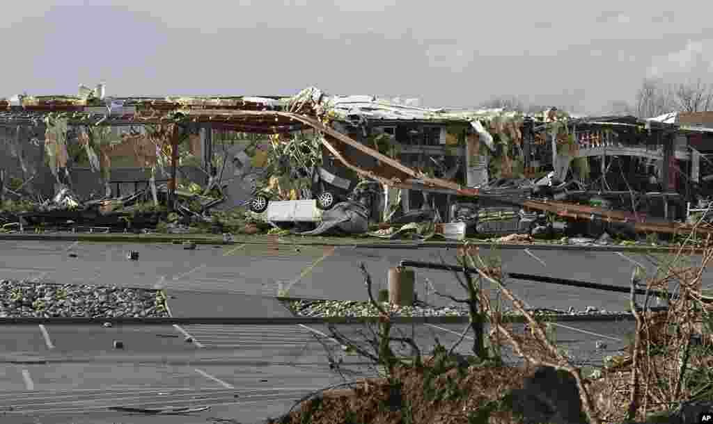 An apparent tornado destroyed most of the Henryville elementary, middle and high school during a severe weather outbreak in Henryville, Indiana. (AP)