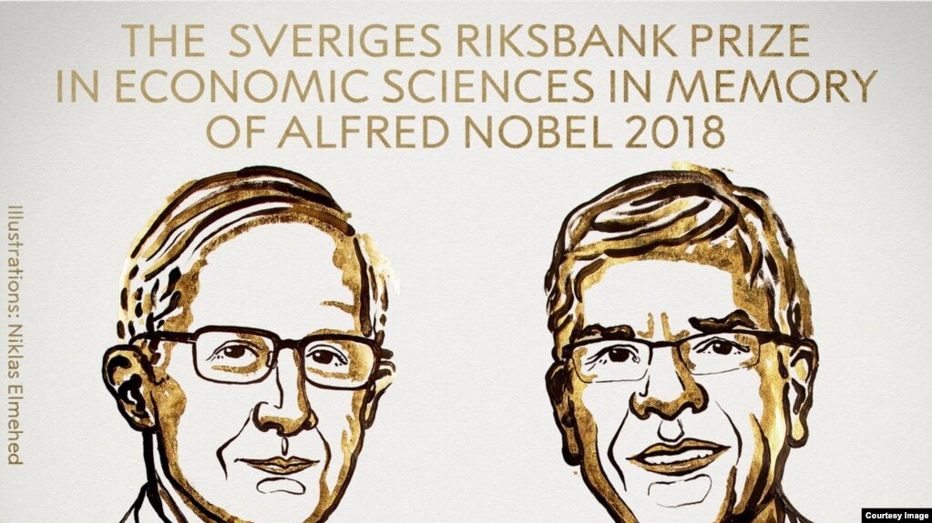 Khôi nguyên Giải Nobel Kinh tế 2018: William D. Nordhaus và Paul M. Romer.