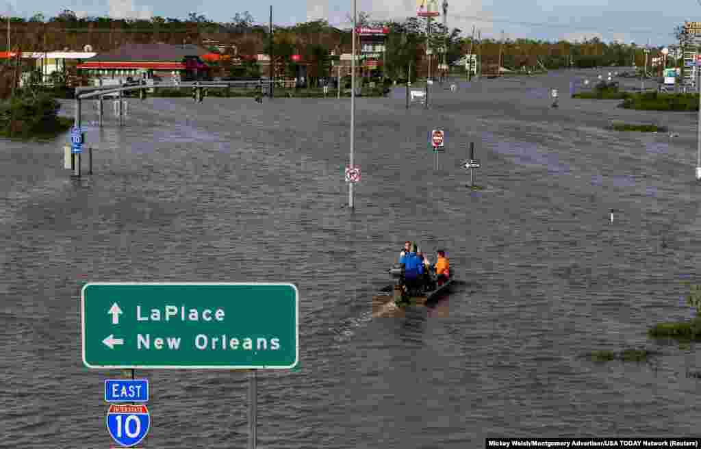 Highway 51 is flooded after Hurricane Ida struck LaPlace, Louisiana.