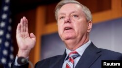 Chairman of the Senate Judiciary Committee Lindsey Graham (R-SC) speaks to the media after Special Counsel Robert Mueller found no evidence of collusion between US President Donald Trump’s campaign and Russia in the 2016 election.