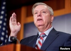 Chairman of the Senate Judiciary Committee Lindsey Graham (R-SC) speaks to the media after Special Counsel Robert Mueller found no evidence of collusion between U.S. President Donald Trump’s campaign and Russia in the 2016 election on Capitol Hill in Washington, March 25, 2019.
