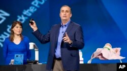 Intel CEO Brian Krzanich is seen speaking at the 2014 International Consumer Electronics Show in Las Vegas.