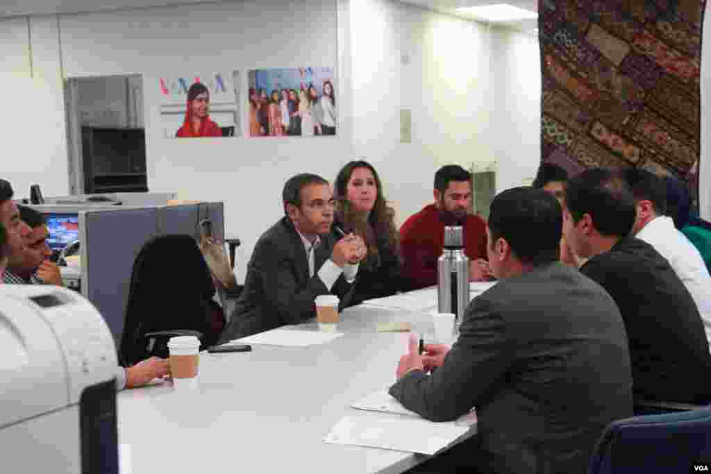 VOA Deewa staff meet to discuss coverage for election results. 