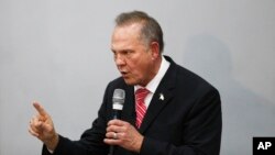 Former Alabama Chief Justice and U.S. Senate candidate Roy Moore speaks at a revival, Nov. 14, 2017, in Jackson, Alabama.