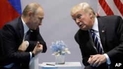 President Donald Trump meets with Russian President Vladimir Putin at the G20 Summit, July 7, 2017, in Hamburg. 