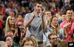 Liberty students applaud during a speech by Democratic presidential candidate, Sen. Bernie Sanders at Liberty University in Lynchburg, Virginia, Sept. 14, 2015.