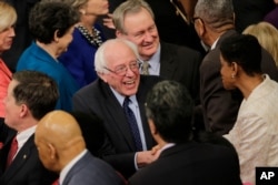 FILE - Democratic presidential candidate Sen. Bernie Sanders, I-Vt. arrives on Capitol Hill in Washington, Jan. 12, 2016.