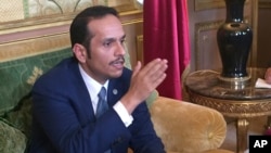 Le ministre des affaires étrangères du Qatar, Mohammad ben Abdel Rahman Al Thani, en conference de presse à Paris, France, le 12 juin 2017.