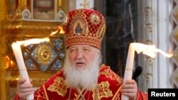 Kirill, Patriarch of Moscow and All Russia, leads an Orthodox Easter service in the Christ the Savior Cathedral in Moscow, April 20, 2014. 