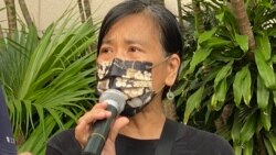 社民連主席陳寶瑩批警方10月1日出動8千警力戒備，是不合理、不成比例，以及對公民行使遊行示威等權利的限制和威嚇。(美國之音 湯惠芸 拍攝)