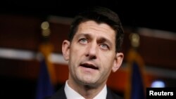FILE - Speaker Paul Ryan, pictured in Washington in May 2016, says the U.S. House will vote next week on broad legislation that will include a provision aimed at keeping suspected terrorists from obtaining firearms.