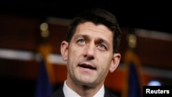 U.S. Speaker of the House Paul Ryan takes questions after meeting with Donald Trump.