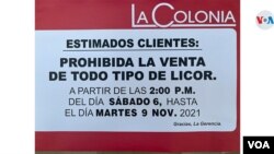 Un rótulo en un comercio privado de Managua de cara a las elecciones generales del 8 de noviembre de 2021. [Foto: VOA/Houston Castillo]