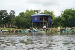 The overview of Bak Prea village, located at the edge of the Tonle Sap floodplain in Battambang province, Northwestern Cambodia. It is among the well-known floating villages, with roughly 460 families who fish, in Battambang province, on September 26, 202