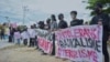 Aksi demonstrasi Aliansi Pemuda Poso mendesak penuntasan kasus terorisme di Kota Tentena. Sabtu (22/5/2021). (Foto: Coutesy/Ray Rarea)