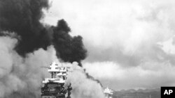 USS Oklahoma in Pearl Harbor, Oahu, Hawaii, Dec. 7, 1941