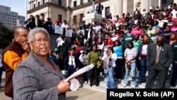 In this image from 2010, then-Senator Alice Varnado Harden speaks to 350 students from Mississippi's three public historically black universities.
