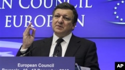 European Commission President Jose Manuel Barroso speaks during a final media conference at an EU summit in Brussels, 17 Dec 2010