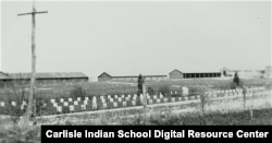 Carlisle Indian School Cemetery in the 1930s, when the graves were removed from their original location.  Courtesy, Cumberland County Historical Society, Carlisle, Pennsylvania.