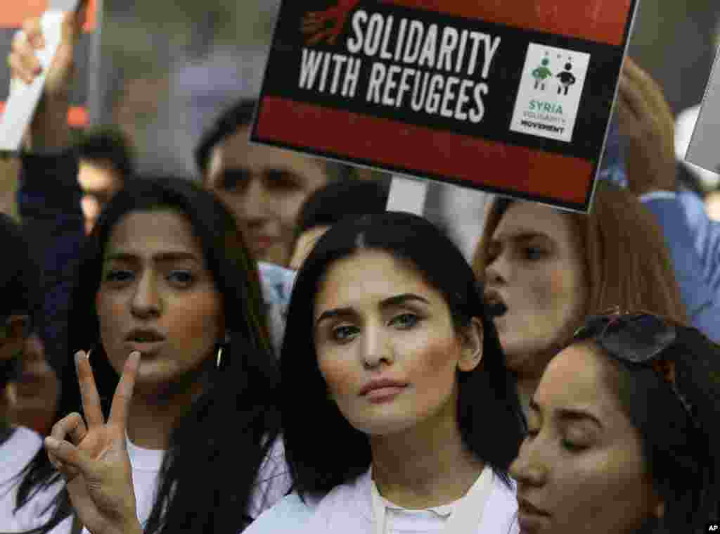 Demonstrators in London marched from Marble Arch to Parliament.