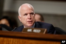 FILE - Senate Armed Services Committee Chairman Sen. John McCain, R-Ariz. speaks on Capitol Hill in Washington, Jan. 5, 2017.