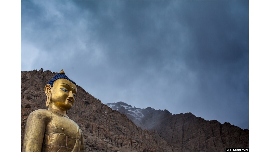 A Buddha statue overlooks Hemis Gompa, the largest monastery in Ladakh.