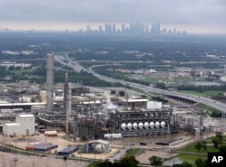 This aerial photo shows the Flint Hills Resources oil refinery near downtown Houston, Aug. 29, 2017. Hurricane Harvey has paralyzed at least 4.4 million barrels per day of refining capacity.