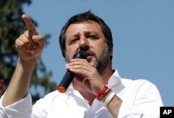 Italian Interior Minister Matteo Salvini attends a public speaking event in Giussano, near Milan, Italy, May 7, 2019.