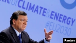 European Commission President Jose Manuel Barroso speaks about the 2030 Framework for Climate and Energy EU2030 in Brussels Jan. 22, 2014. 